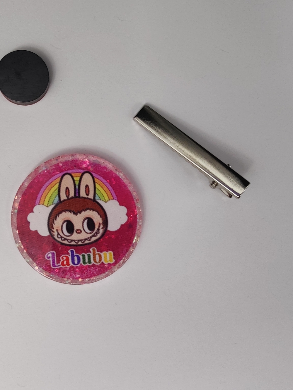Custom Handmade Character Magnet or Hair Clip- Labubu Pink